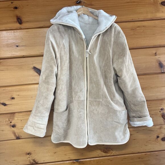 WINLIT New York Leather  Faux Fur Reversible S Hooded Jacket Womens Medium VTG - Picture 1 of 8